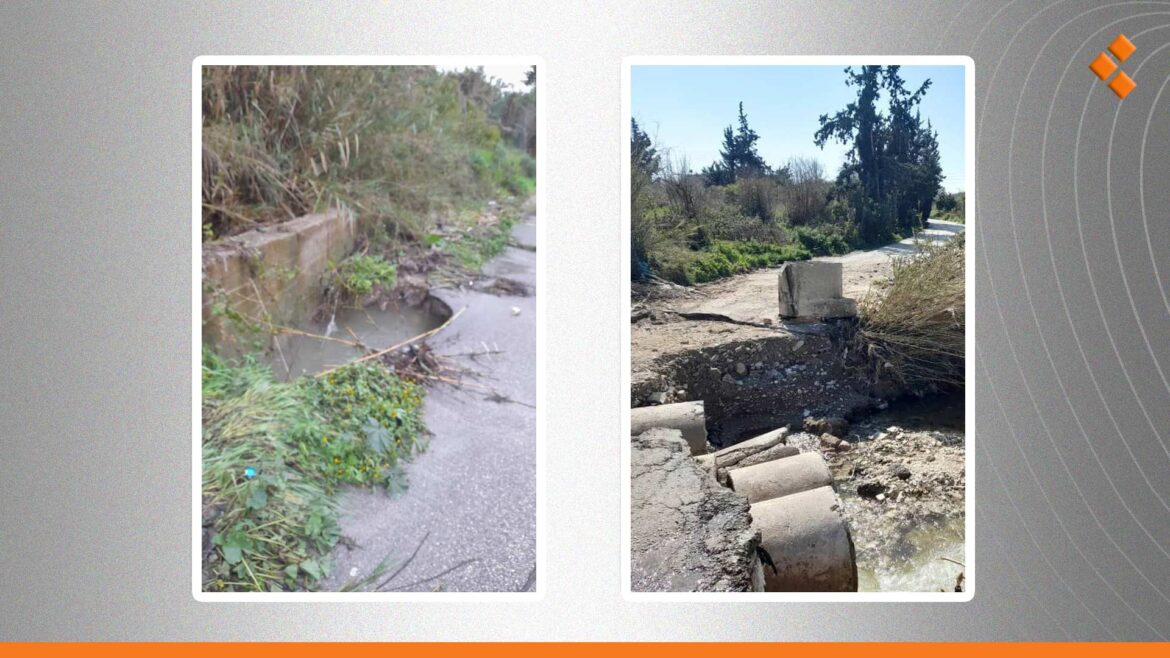 خروج طريق حيوية على أطراف اللاذقية عن الخدمة بسبب انهيار ساقيتين بفعل الأمطار