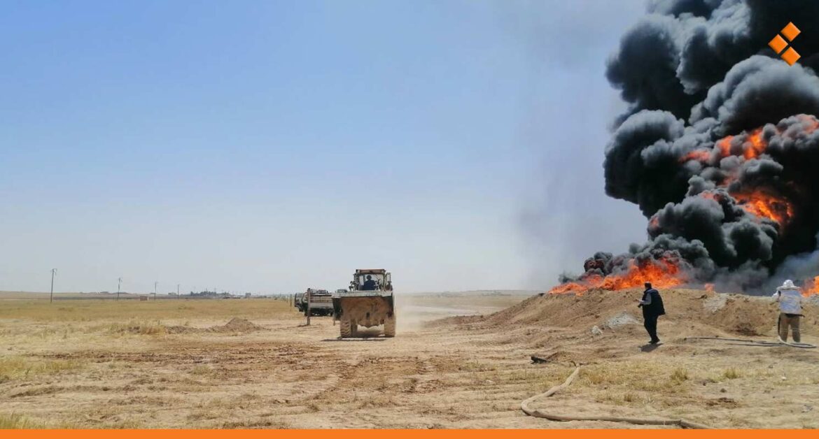 حريق يطال خط للنفط شرق الفرقلس بريف حمص